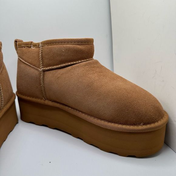 CUSHIONAIRE Women's Genuine Suede Cozy Mule Platform +Memory Foam 9 CHESTNUT - Picture 6 of 7